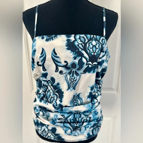 ZARA Ocean Blues Summer Top with Ruching Side Zipper,